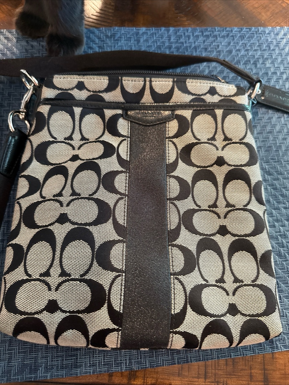 Coach Black and Cream Signature Crossbody Shoulder Bag